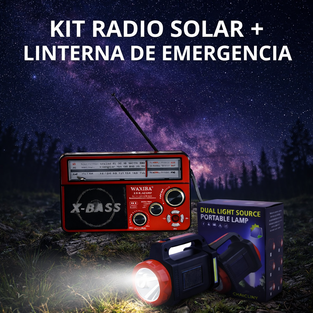 KIT RADIO SOLAR + LINTERNA DE EMERGENCIA