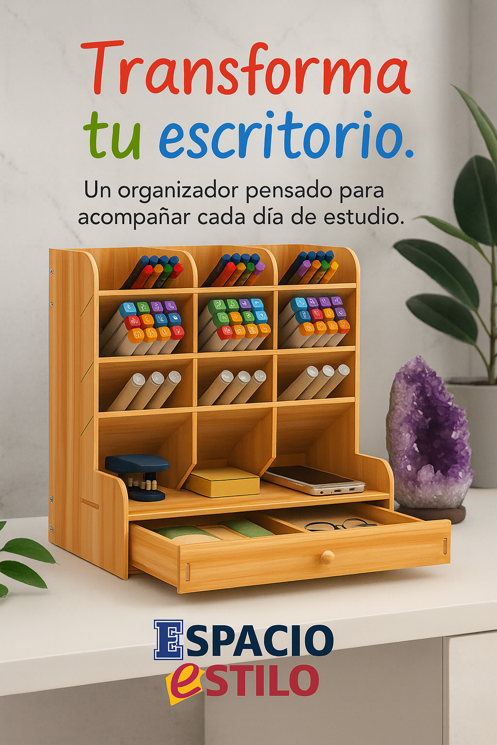 Organizador de madera para escritorio