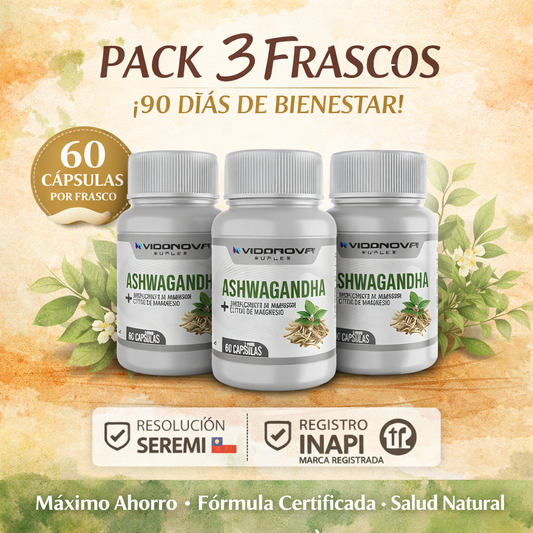 PACK X3 Ashwagandha + Magnesio 1000mg