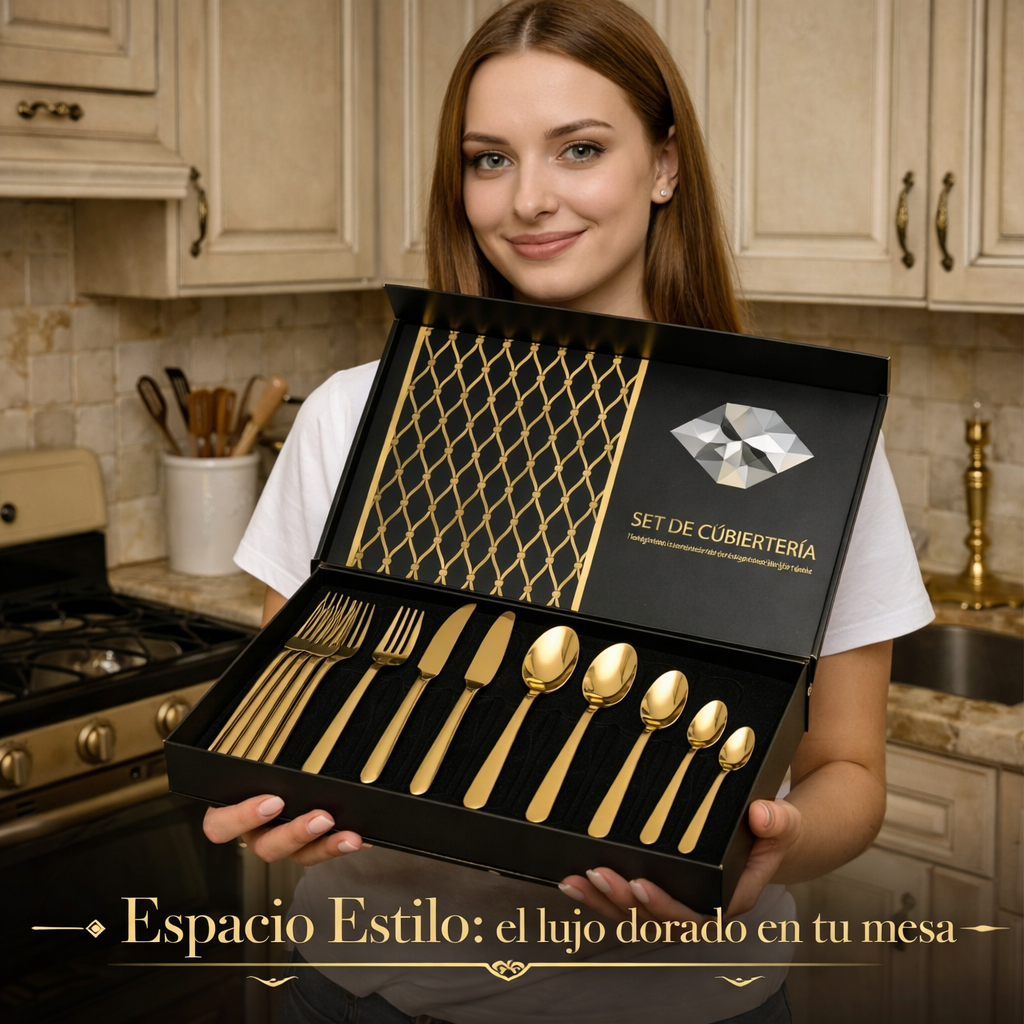 Juego De Cubiertos ACERO DORADO