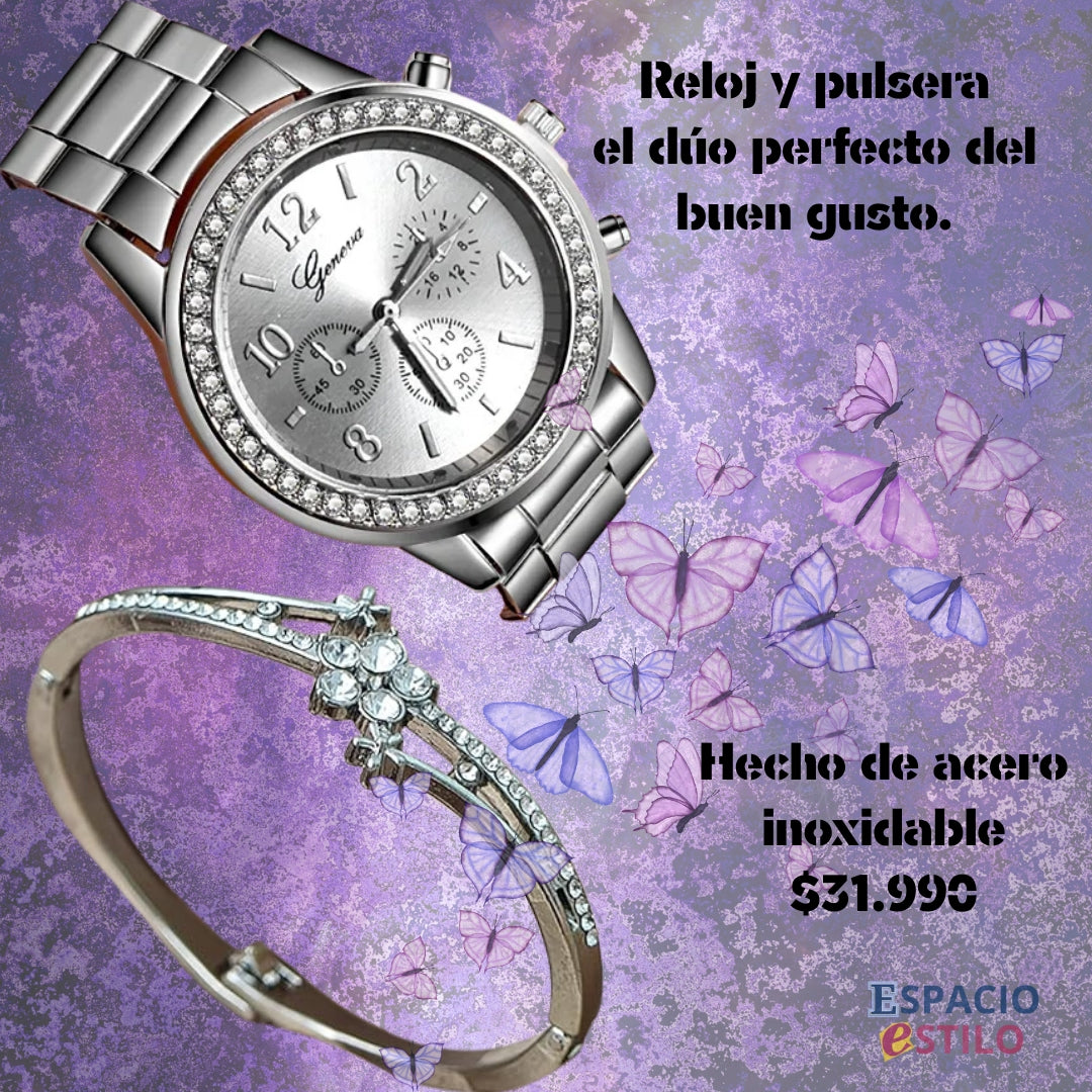 RELOJ + PULSERA ACERO®