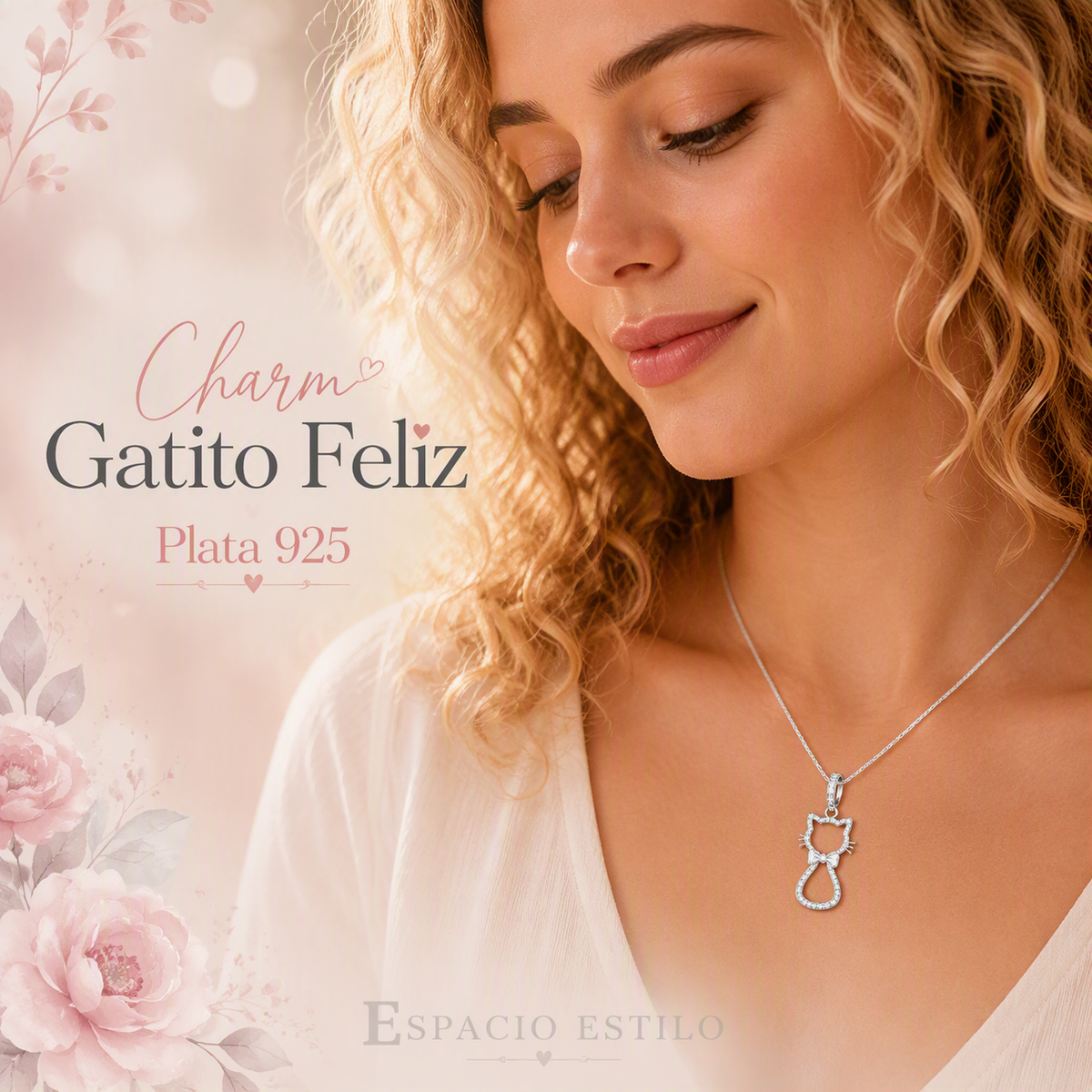 Charm Dije Plata 925 Gatito Feliz