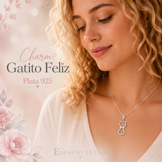 Charm Dije Plata 925 Gatito Feliz