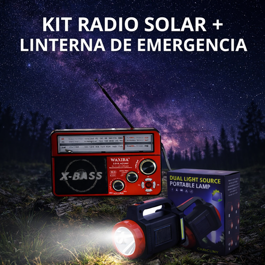 KIT RADIO SOLAR + LINTERNA DE EMERGENCIA
