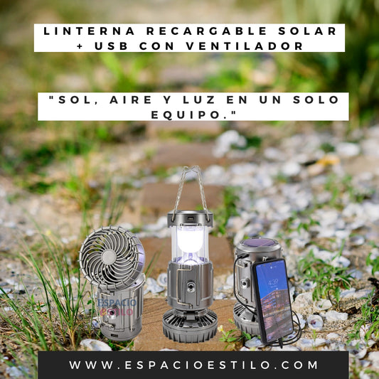 Linterna  Carga Solar  USB +  Ventilador®